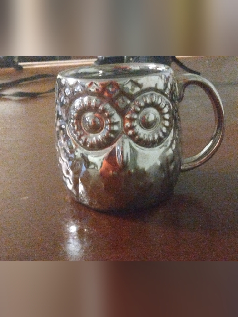 Home Essentials Metallic Owl Ceramic Coffee Mug - Silver Finish